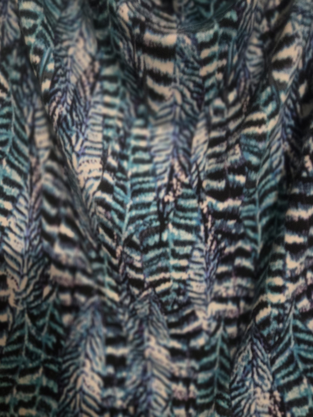 Ellen Tracy Teal, Navy & White Printed Sleeveless Cowl Neck Blouse - Picture 2 of 4